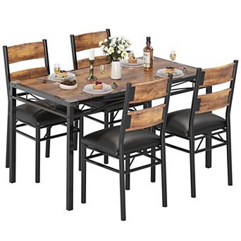 Dining Table Set for 4, Wood Table Chairs Set with Corner Protector for Small Space, Apartment
