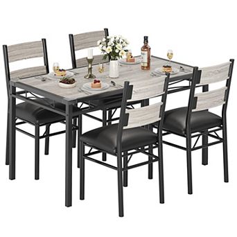 Dining Table Set for 4, Wood Table Chairs Set with Corner Protector for Small Space, Apartment