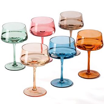 6-13oz Summer Crystal Coupe Cocktail Glasses Handblown Gift