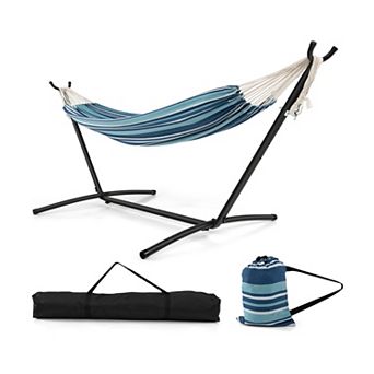 Blue Portable 2-Person Hammock Set with Stand and Carry Bags