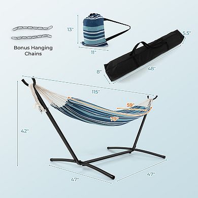 Blue Portable 2-Person Hammock Set with Stand and Carry Bags