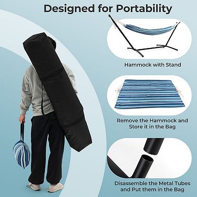 Blue Portable 2-Person Hammock Set with Stand and Carry Bags