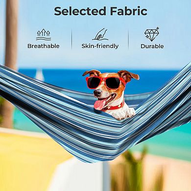 Blue Portable 2-Person Hammock Set with Stand and Carry Bags