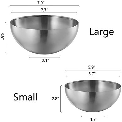2pcs Stainless Steel Salad Serving Nesting Mixing Bowl 5.9"/7.9"