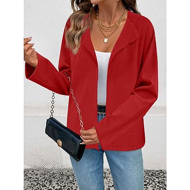 Women's Casual Suit Cardigan Long Sleeve Solid Color Stylish Lapel Coat