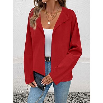 Women's Casual Suit Cardigan Long Sleeve Solid Color Stylish Lapel Coat