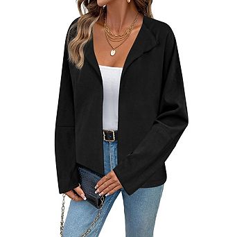 Women's Casual Suit Cardigan Long Sleeve Solid Color Stylish Lapel Coat