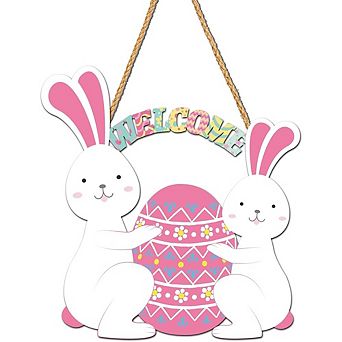 Welcome Easter Wooden Door Sign Bunny & Egg Hanging Decor Durable Reusable