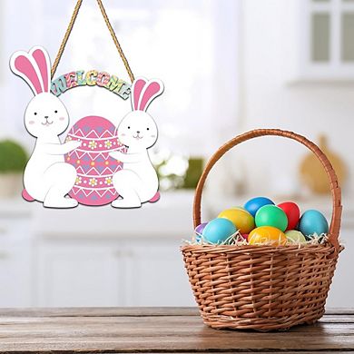 Welcome Easter Wooden Door Sign Bunny & Egg Hanging Decor Durable Reusable