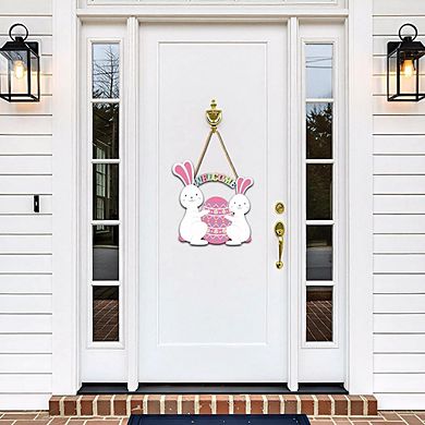Welcome Easter Wooden Door Sign Bunny & Egg Hanging Decor Durable Reusable