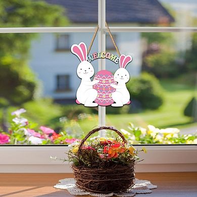 Welcome Easter Wooden Door Sign Bunny & Egg Hanging Decor Durable Reusable