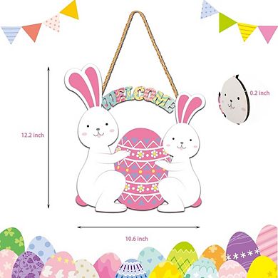 Welcome Easter Wooden Door Sign Bunny & Egg Hanging Decor Durable Reusable