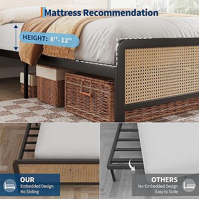 Bed Frame with LED Lights, Boho Platform Frame