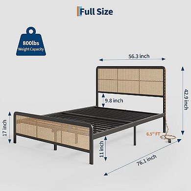 Bed Frame with LED Lights, Boho Platform Frame