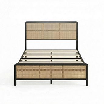 Bed Frame with LED Lights, Boho Platform Frame