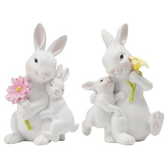 2 pc Easter Bunny Family Figurine Mother Son Spring Wedding Decor