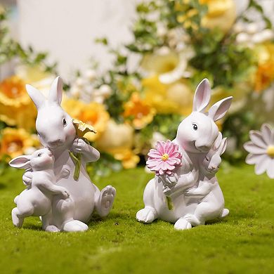 2PC Easter Bunny Family Figurine Mother Son Spring Wedding Decor