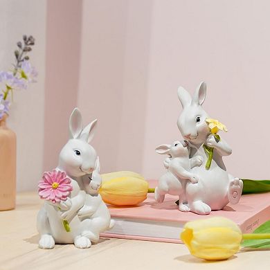 2PC Easter Bunny Family Figurine Mother Son Spring Wedding Decor