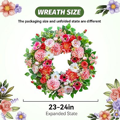 24" Spring Colorful Artificial Wreath All Seasons Home Decor