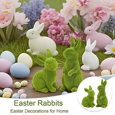 2PC Moss Flocked Bunny Figurines Spring Table Easter