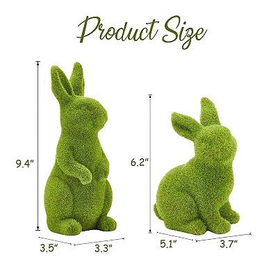2PC Moss Flocked Bunny Figurines Spring Table Easter