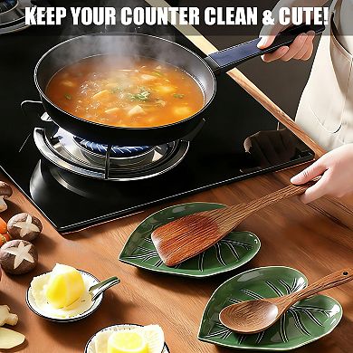 Cute Leaf Ceramic Spoon Rest Decor Gift