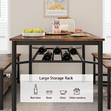 Dining Table Set for 4 with Bench and 2 Chairs, 4-Piece Kitchen Table Set for Apartment