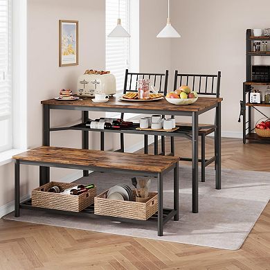 Dining Table Set for 4 with Bench and 2 Chairs, 4-Piece Kitchen Table Set for Apartment