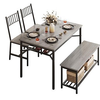 Dining Table Set for 4 with Bench and 2 Chairs, 4 pc Kitchen Table Set for Apartment