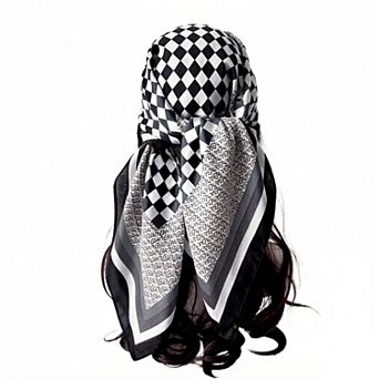 Women's Checkered Large Square Scarf Lightweight Head Neck Hair Wrap 35 Inch