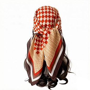 Women's Checkered Large Square Scarf Lightweight Head Neck Hair Wrap 35 Inch