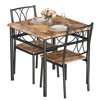 Dining Table Set for 2, Square Dining Table and Chairs Set with 2 MDF Chairs, for Apartment
