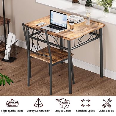 Dining Table Set for 2, Square Dining Table and Chairs Set with 2 MDF Chairs, for Apartment