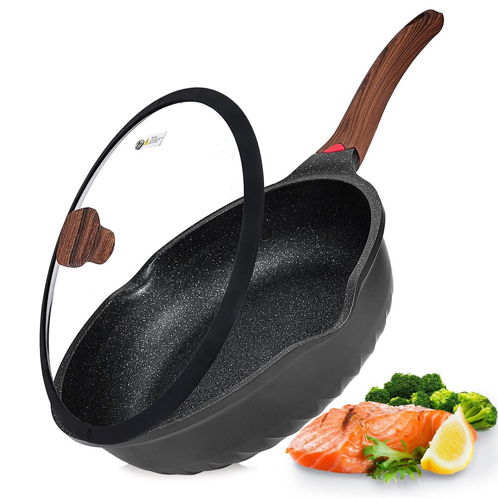 12in/5.5qt Nonstick Deep Frying Pan Saute With Lid Ceramic Coating
