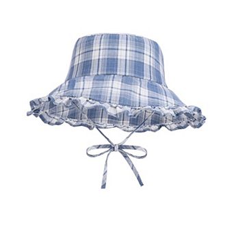 Women's Plaid Bucket Hat with Ruffle Brim Adjustable Sun Hat Lightweight Summer Beach Sun Hat