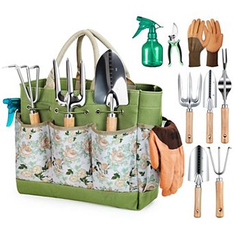 8 pc Stainless Steel Garden Hand Tools Set with Floral Tote Gift for Women