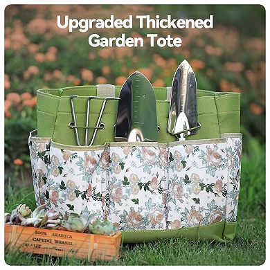 8pc Stainless Steel Garden Hand Tools Set with Floral Tote Gift for Women