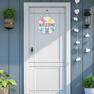 Easter Bunny Wooden Wreath Door Sign Hanging Decor Durable Reusable