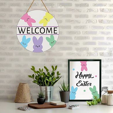 Easter Bunny Wooden Wreath Door Sign Hanging Decor Durable Reusable