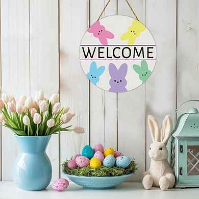 Easter Bunny Wooden Wreath Door Sign Hanging Decor Durable Reusable