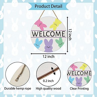 Easter Bunny Wooden Wreath Door Sign Hanging Decor Durable Reusable