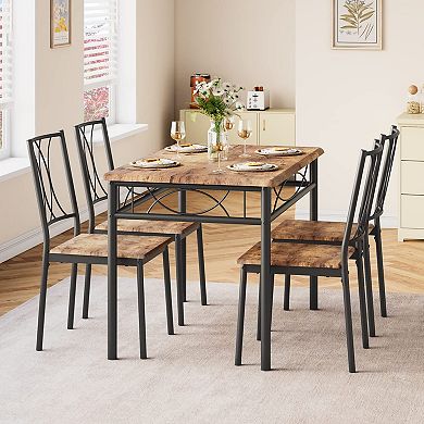 Dining Table Set for 4, Rectangular Kitchen Table with 4 MDF Chairs, for Kitchen, Dining Room