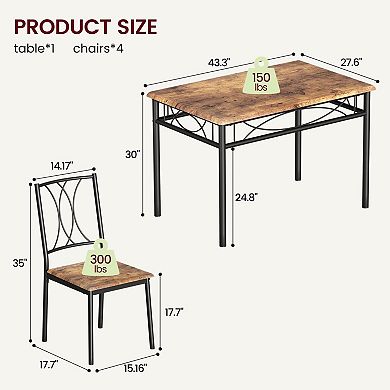 Dining Table Set for 4, Rectangular Kitchen Table with 4 MDF Chairs, for Kitchen, Dining Room