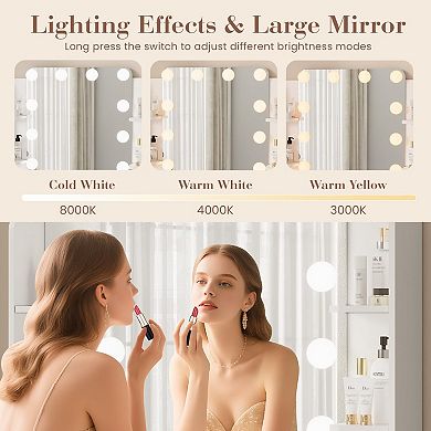 Makeup Vanity Desk with Mirror and Light, Vanity Table with Power Outlet, Hair Dryer Holder, Stool