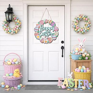 Happy Easter Bunny Eggs Wooden Door Sign Spring Front Door & Wall Decor