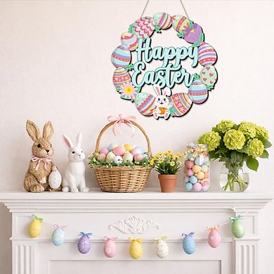 Happy Easter Bunny Eggs Wooden Door Sign Spring Front Door & Wall Decor