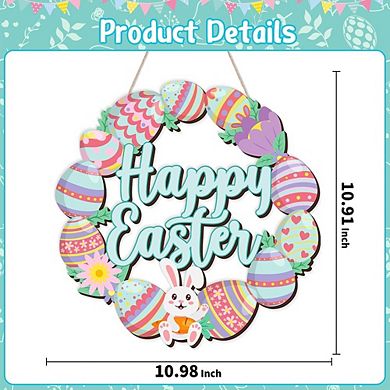 Happy Easter Bunny Eggs Wooden Door Sign Spring Front Door & Wall Decor