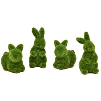 4 pc Flocked Bunny Figurines Spring Easter Decor