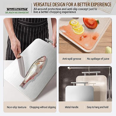 2PC Titanium Double Sided Wheat Straw Chopping Board Easy Clean Large Kitchen