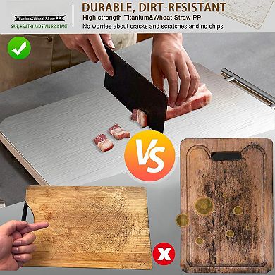 2PC Titanium Double Sided Wheat Straw Chopping Board Easy Clean Large Kitchen